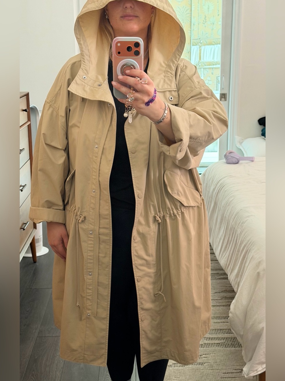 GAP Beige Hooded Drawstring Trench Coat